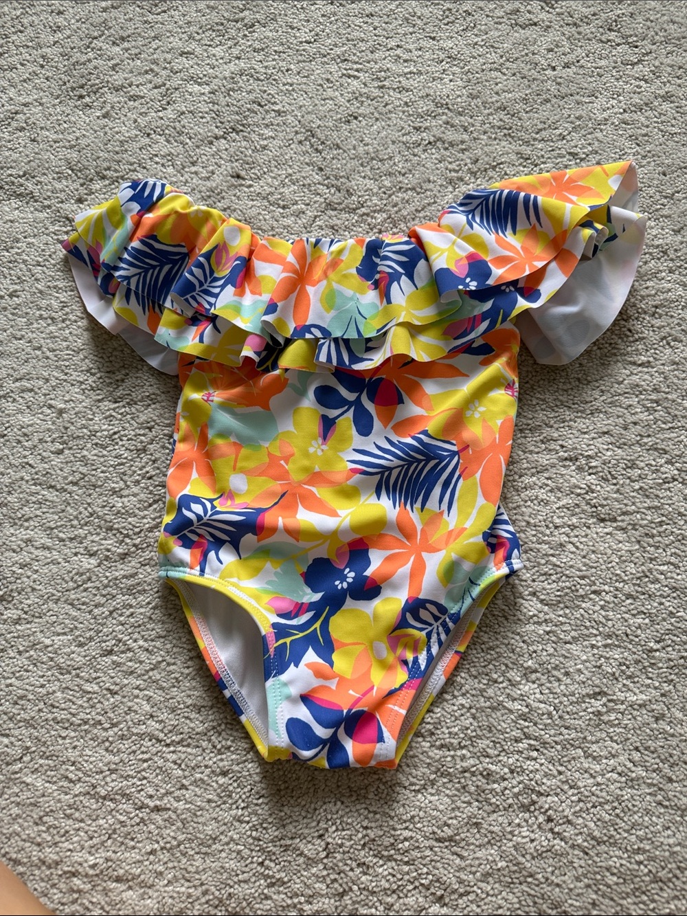 Janie and Jack Tropical Floral Ruffle One-Piece in Orange, Yellow & Blue